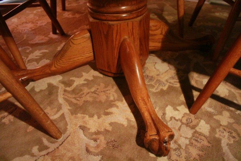 Oak Pedestal Table and Seven Chairs