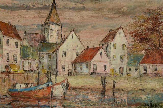 Jules Duffart Original Oil Coastal Town Painting