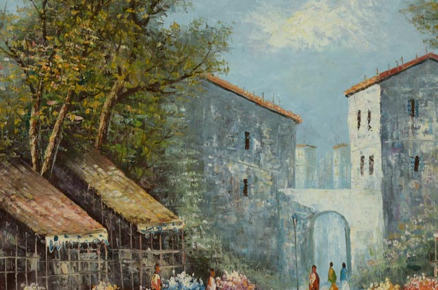 Vintage Oil on Canvas Street Scene