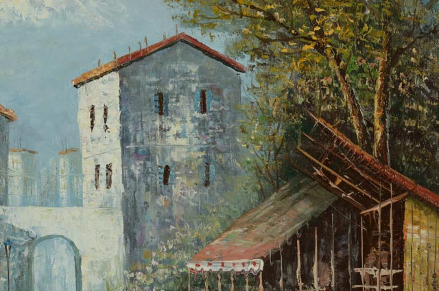 Vintage Oil on Canvas Street Scene