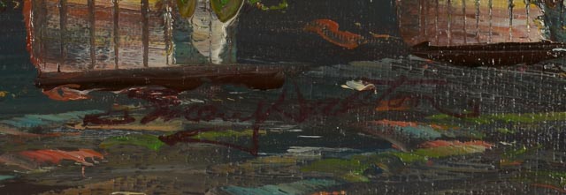 Vintage Oil on Canvas Street Scene