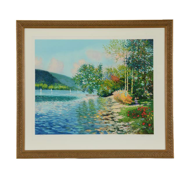 Claude Cambour Signed LE Lithograph "La Seine pres de Giverny"
