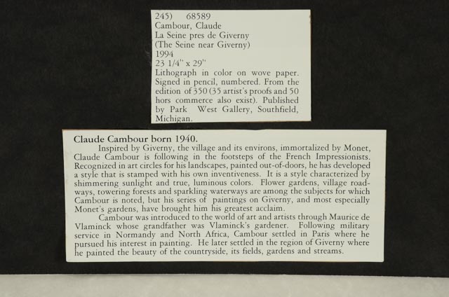 Claude Cambour Signed LE Lithograph "La Seine pres de Giverny"