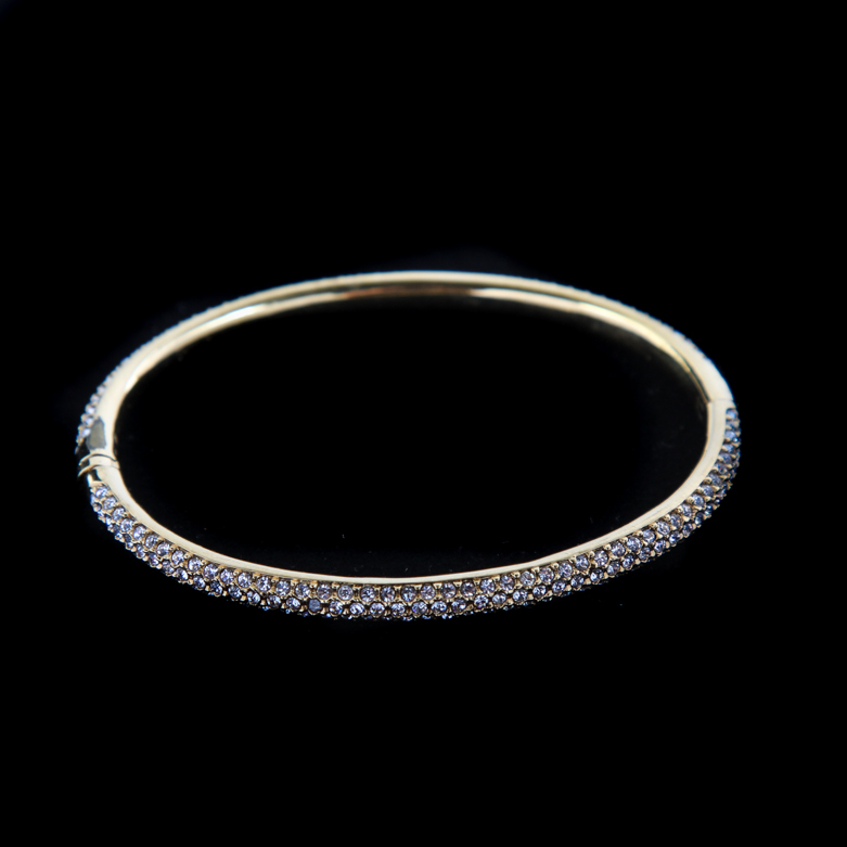 Gold Tone Bangle Bracelet with Faux Pave Diamonds