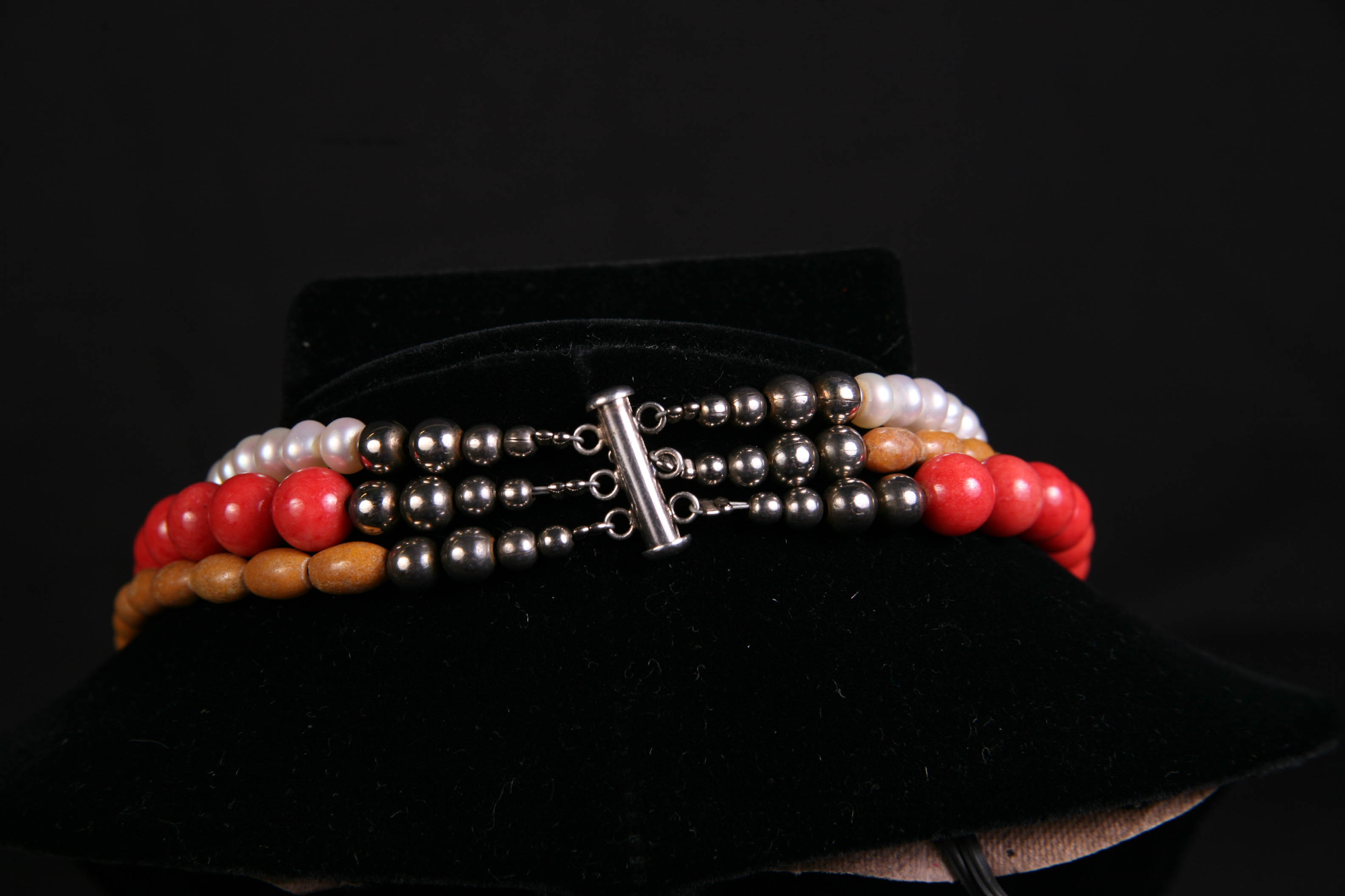 Multi-Strand Silver Toned Turquoise, Pearl and Stone Necklace