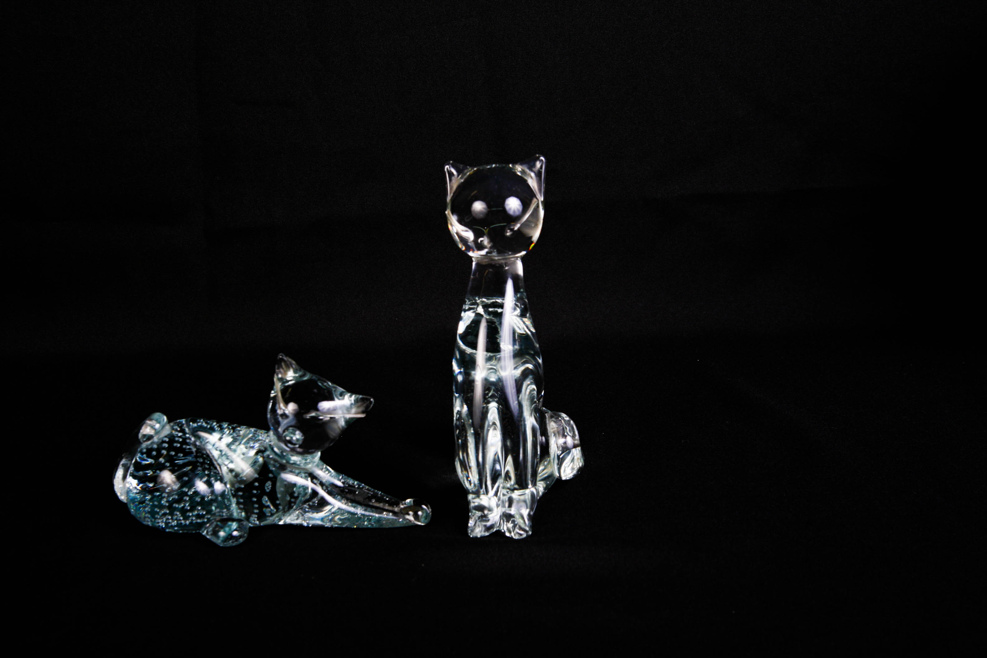 Pair of Handblown Mid Century Modern Art Glass Cats