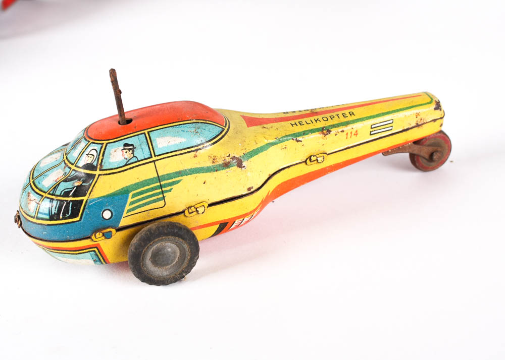 Collection of Vintage Tin Toys Including Cragstan Cars