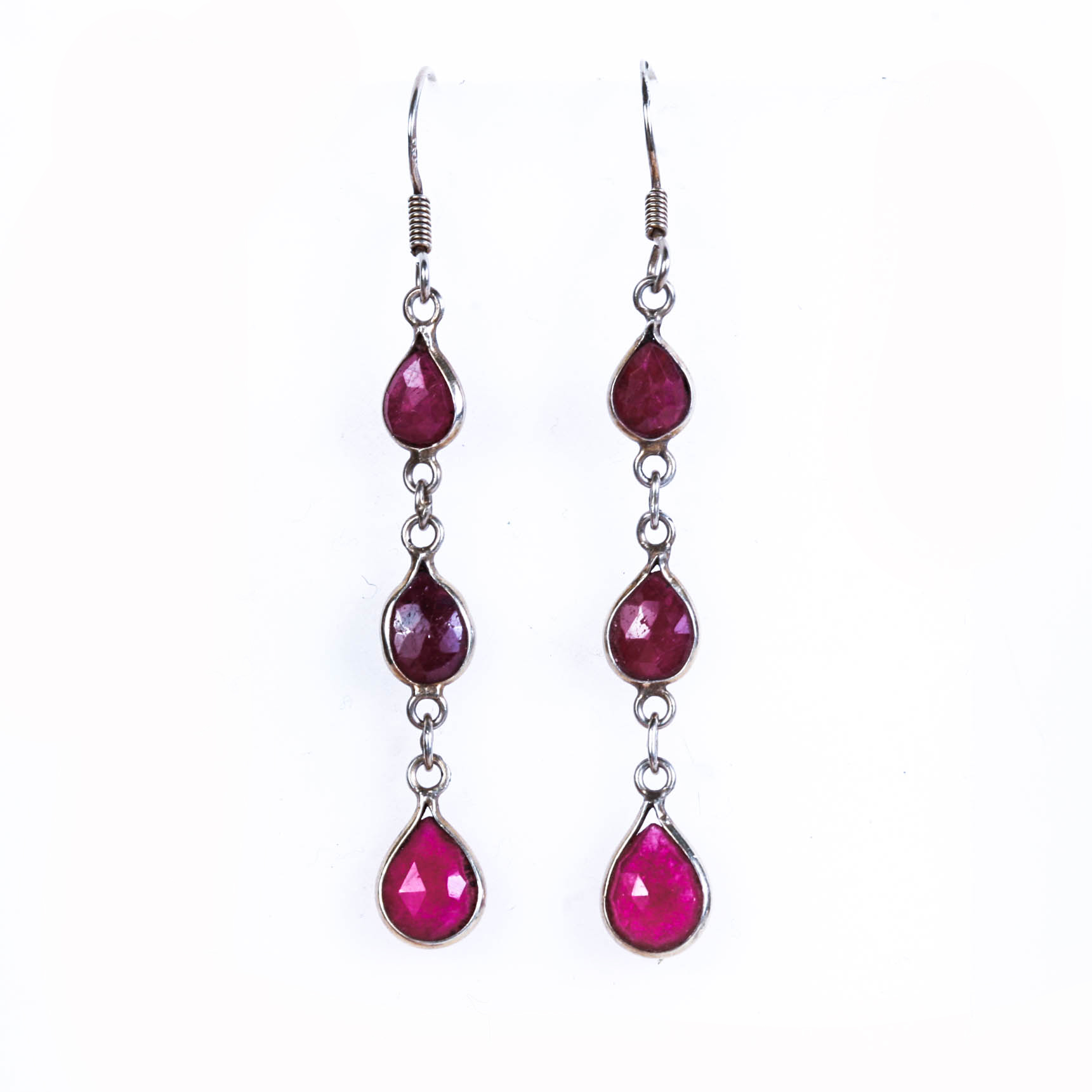Vintage Sterling Silver and Ruby Earrings