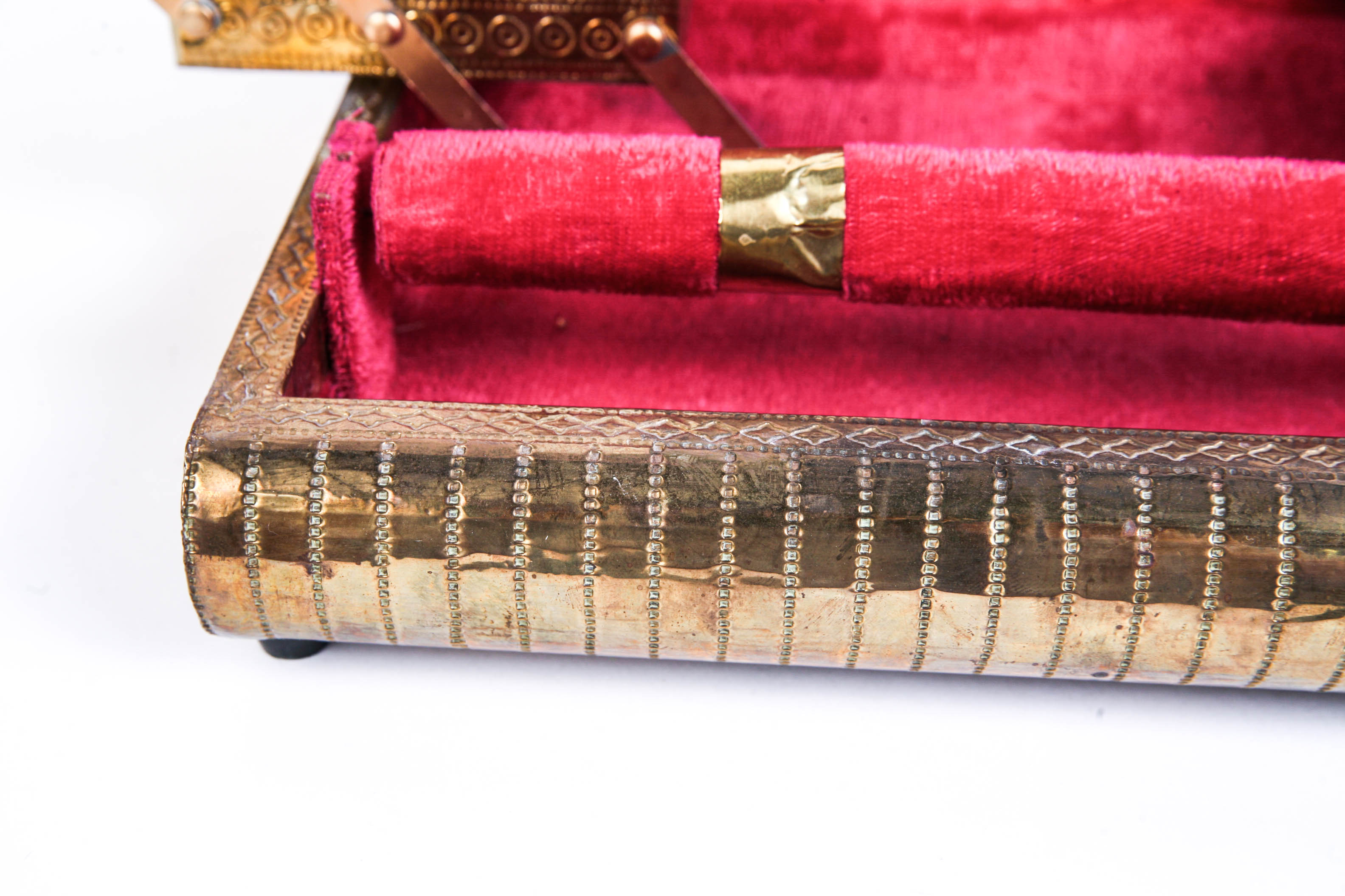 Vintage Brass Tooled Jewelry Box