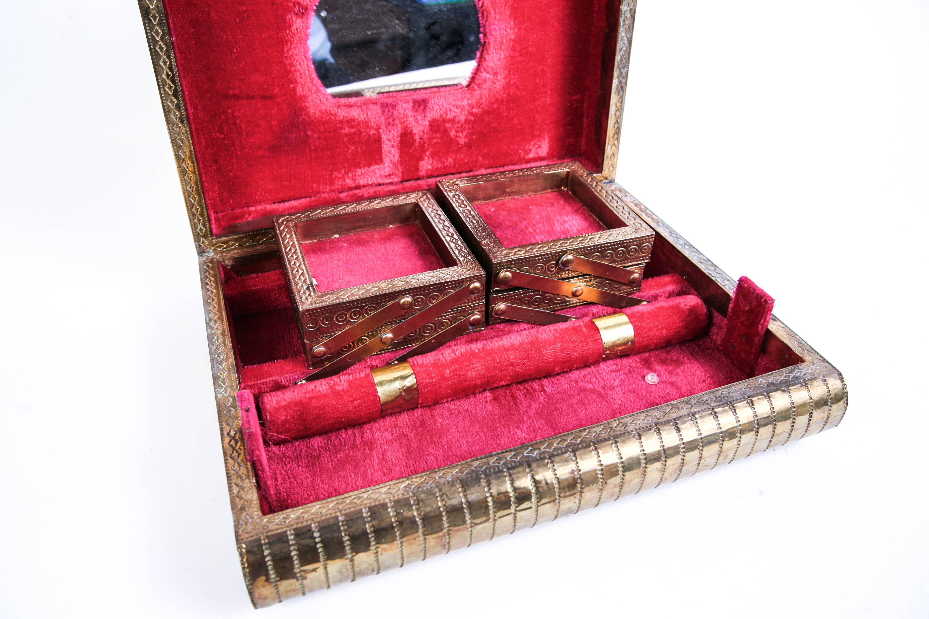 Vintage Brass Tooled Jewelry Box