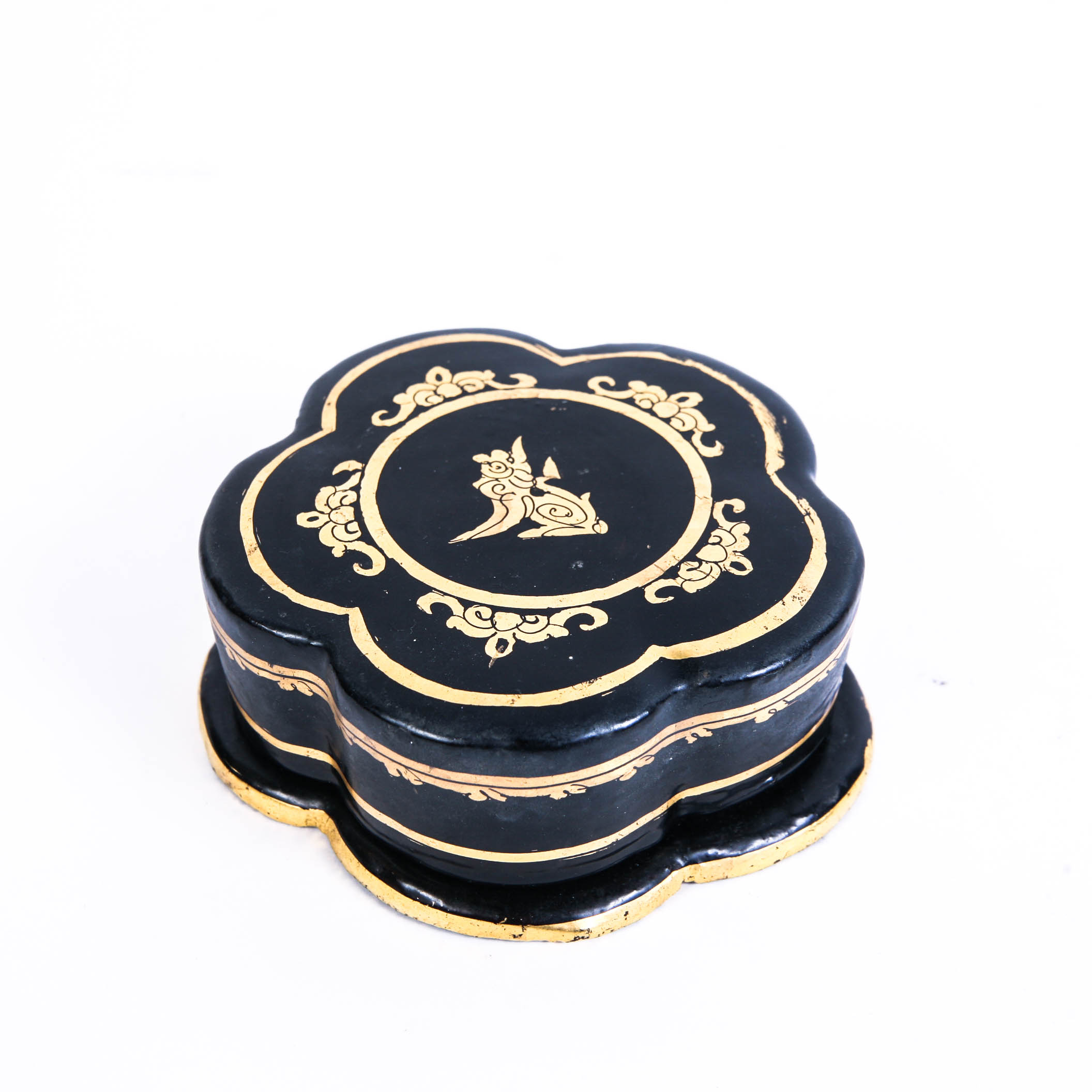 Black Lacquer and Gold Scalloped Box from Burma
