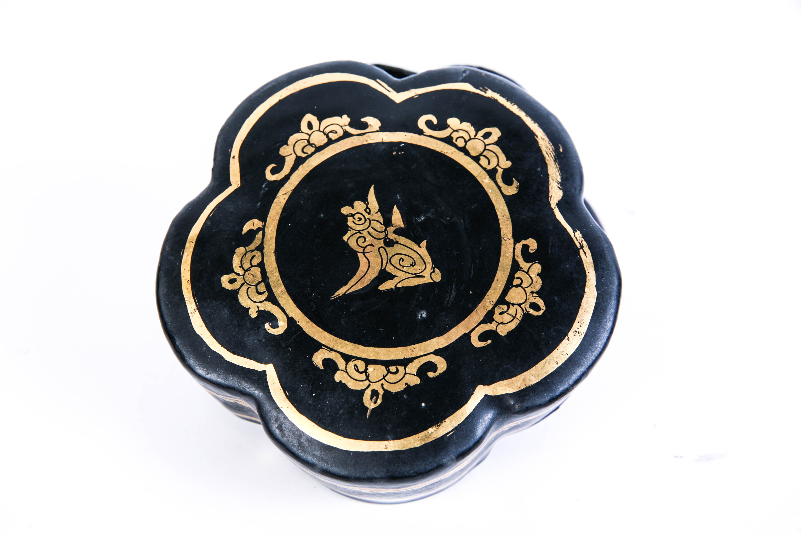 Black Lacquer and Gold Scalloped Box from Burma
