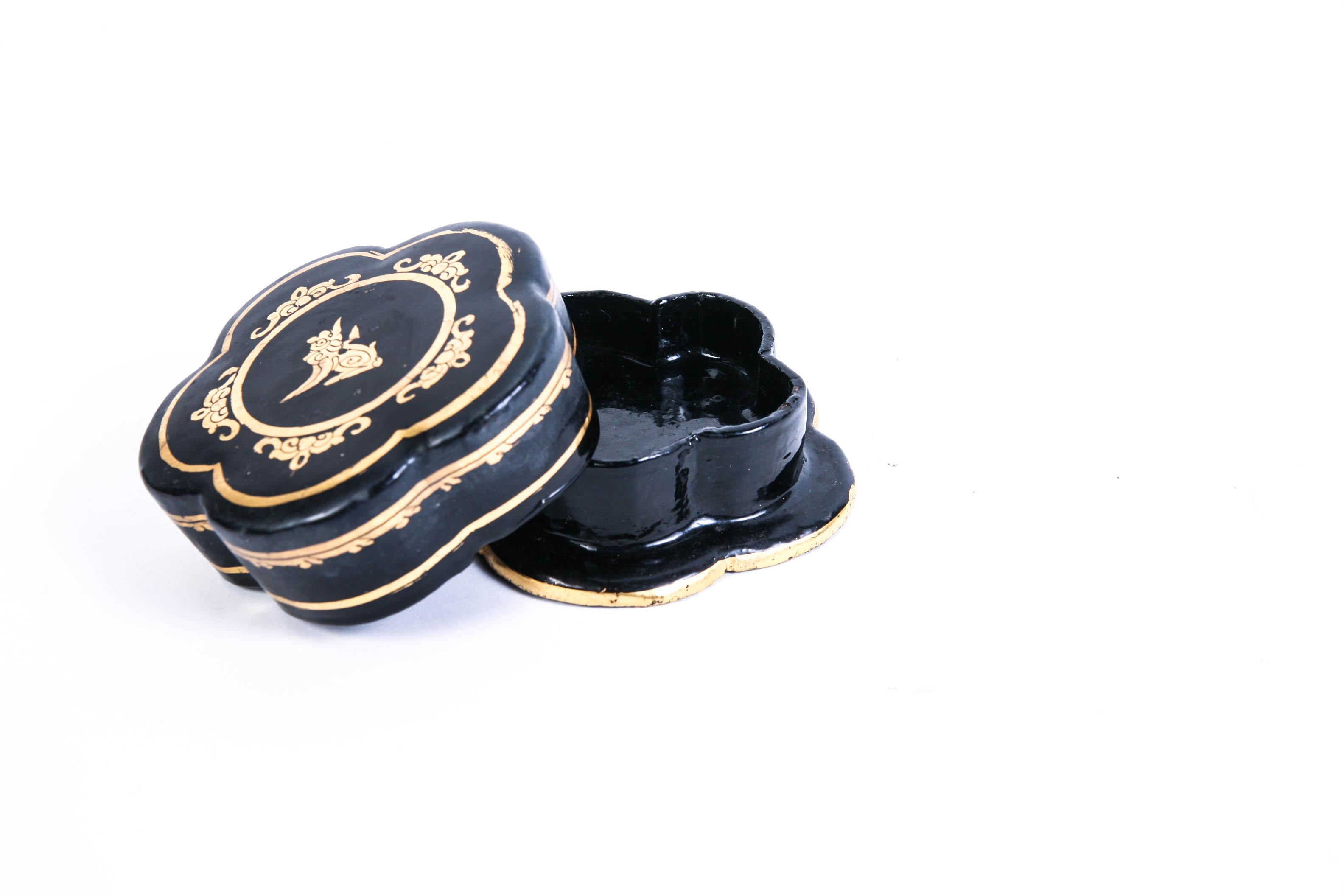 Black Lacquer and Gold Scalloped Box from Burma