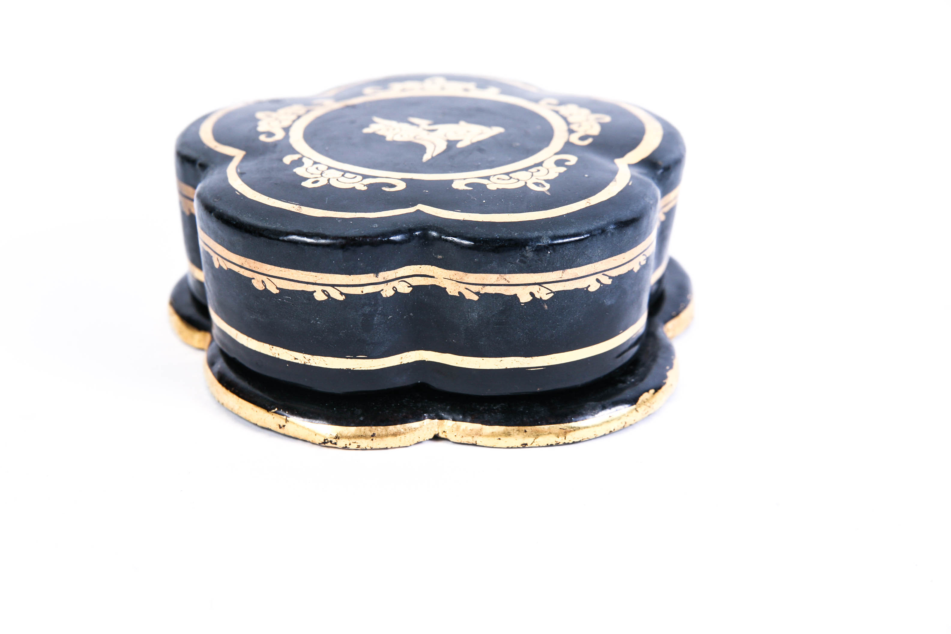 Black Lacquer and Gold Scalloped Box from Burma