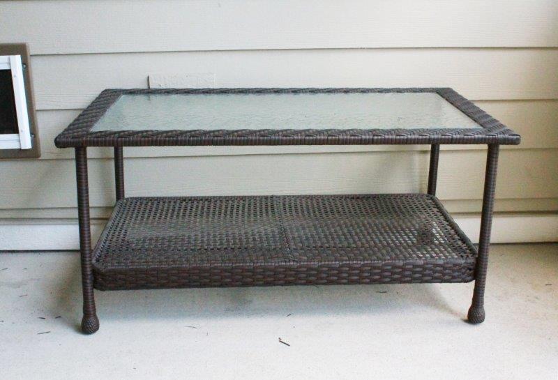Wicker and Glass Outdoor Table