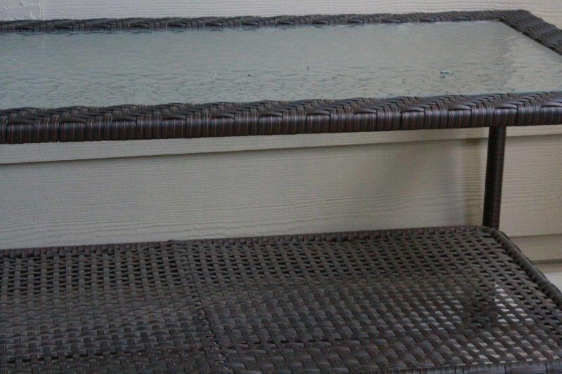 Wicker and Glass Outdoor Table