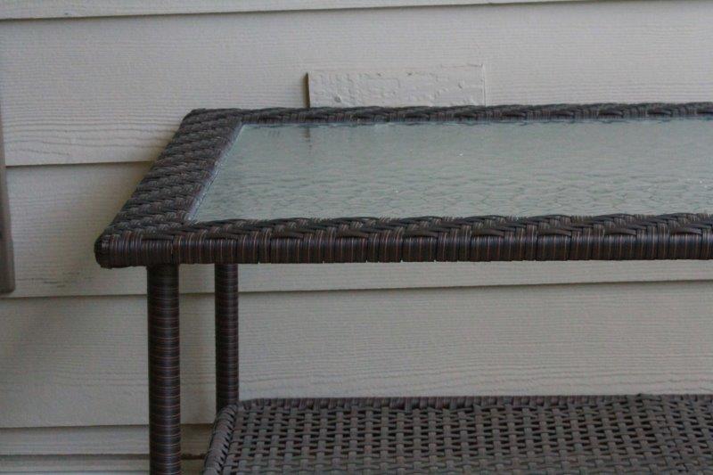 Wicker and Glass Outdoor Table