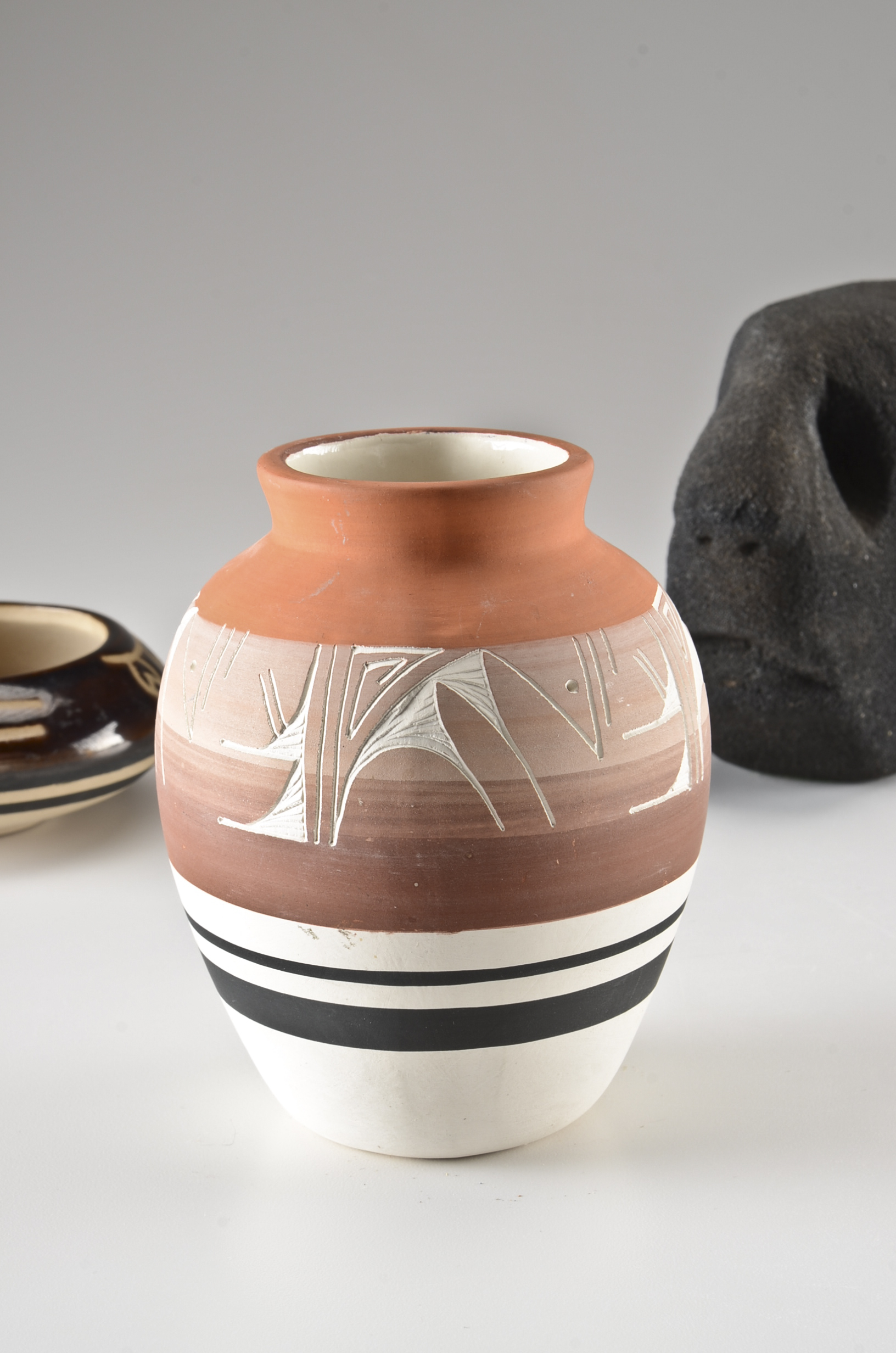 Pair of Native American Pottery and Black Sculpture