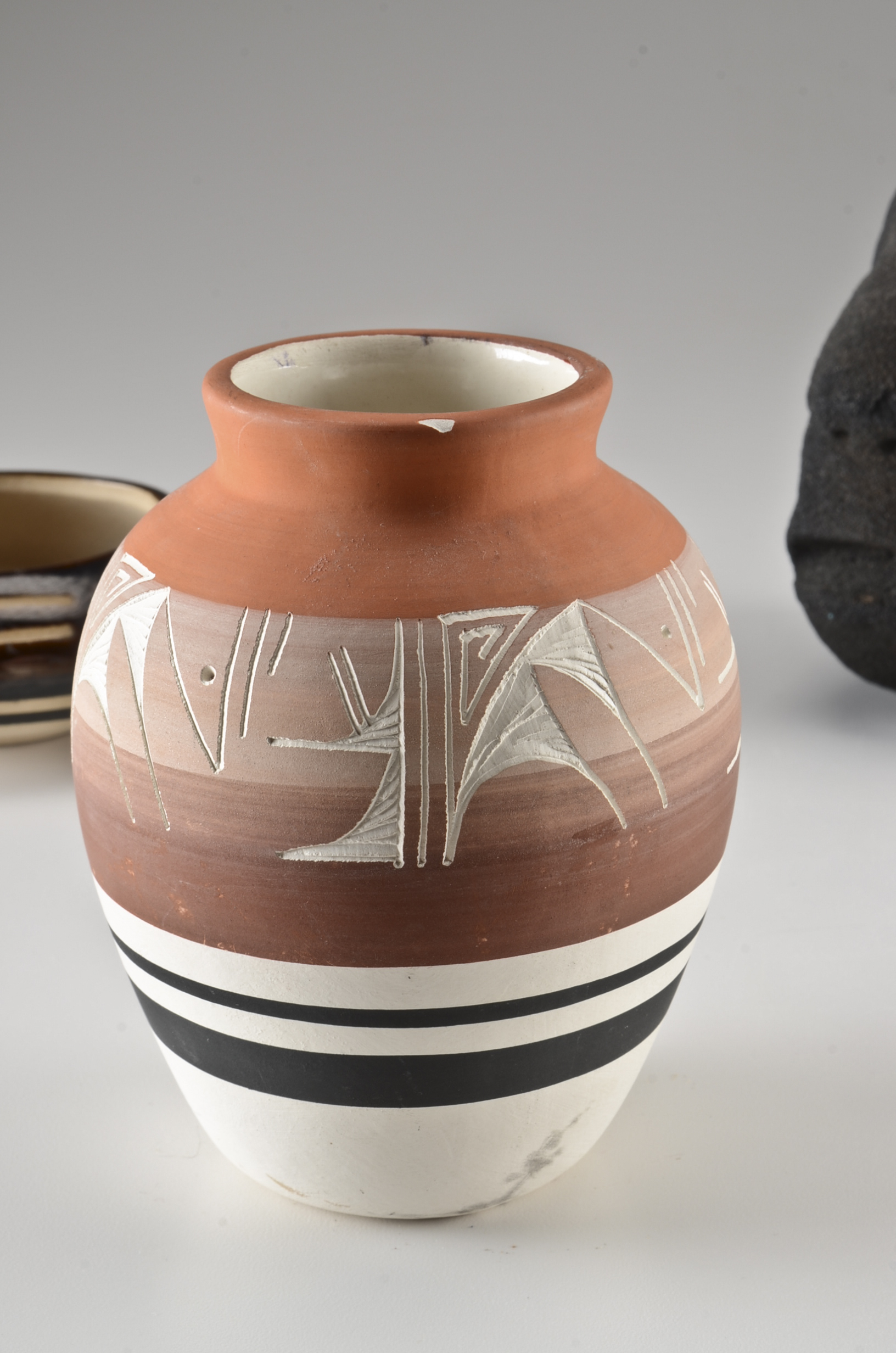 Pair of Native American Pottery and Black Sculpture