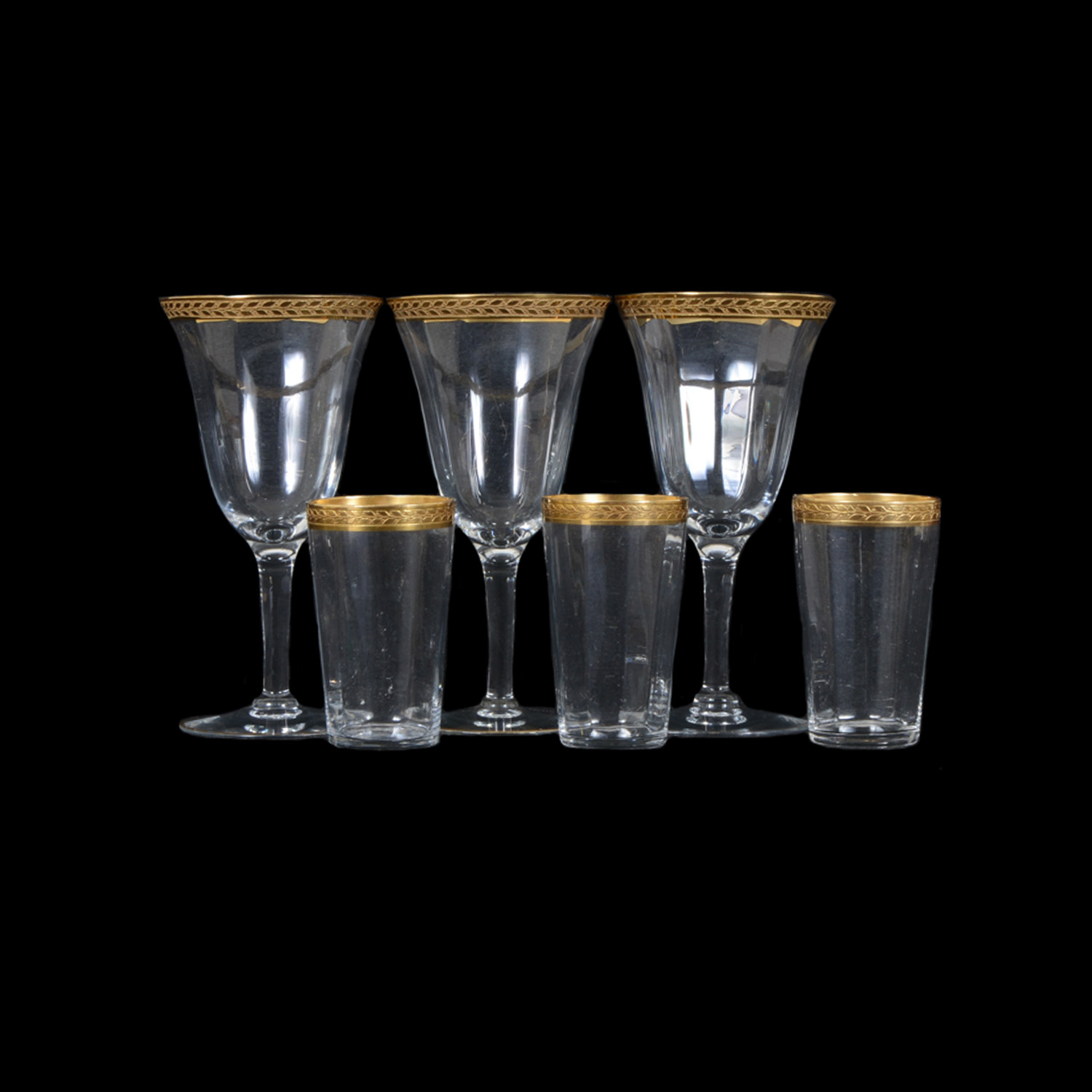 Gold Tone Encrusted Leaf Band Glassware Set