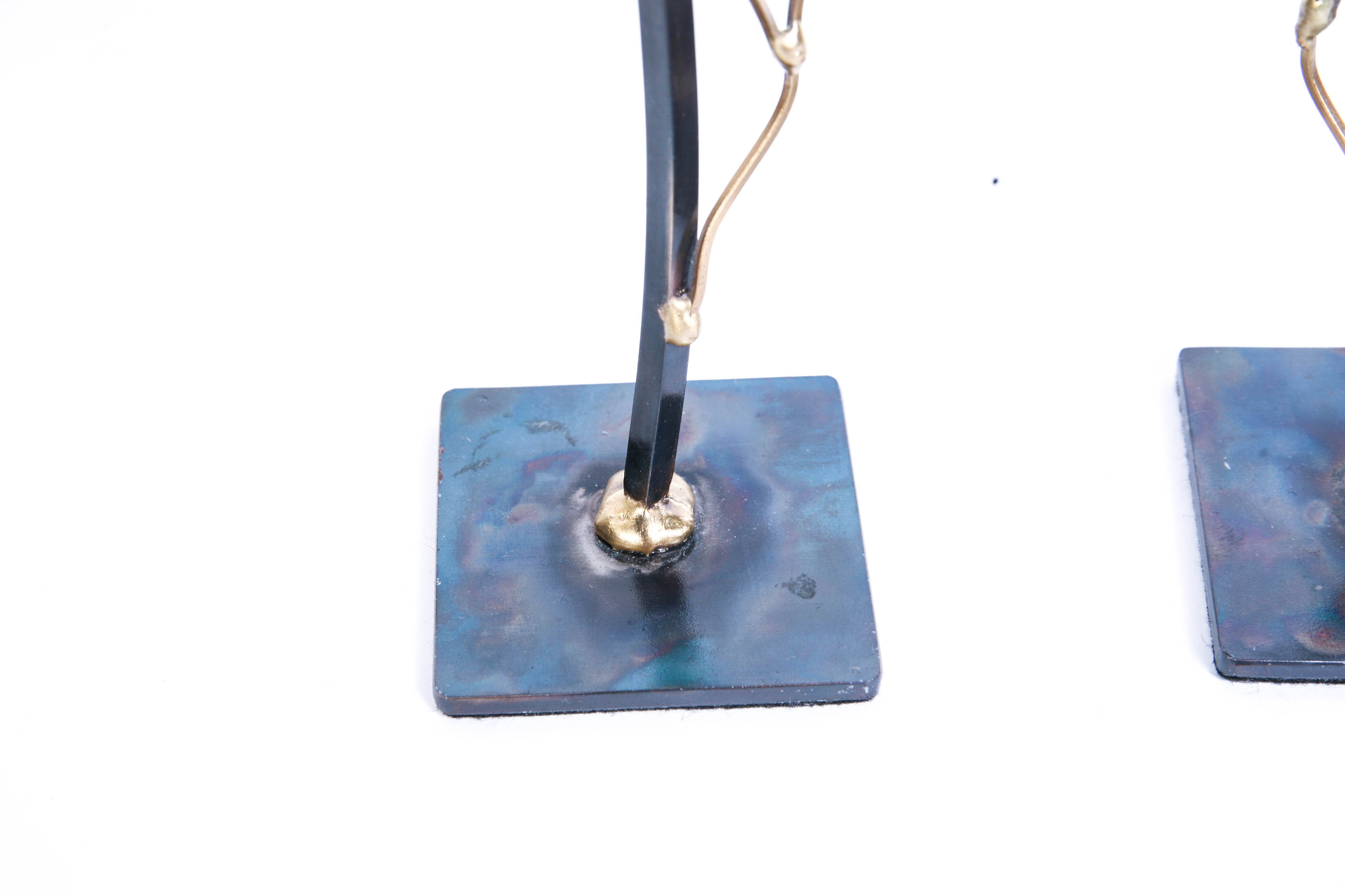 Pair of Hand Crafted Sculptural Mixed Metal Candle Holders