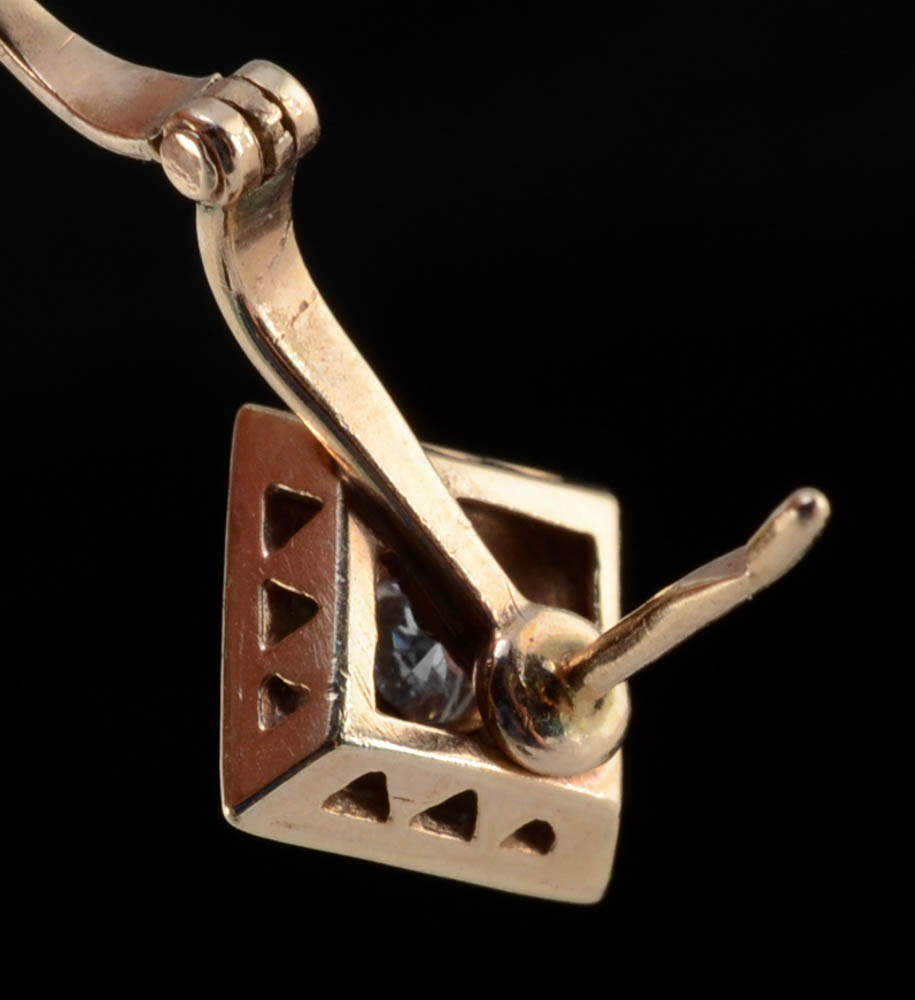 Vintage 14K Two Tone Gold and Diamond Hinge Back Pierced Earrings