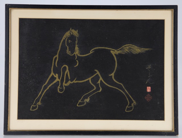 Sonan Noda Woodblock of a Golden Horse