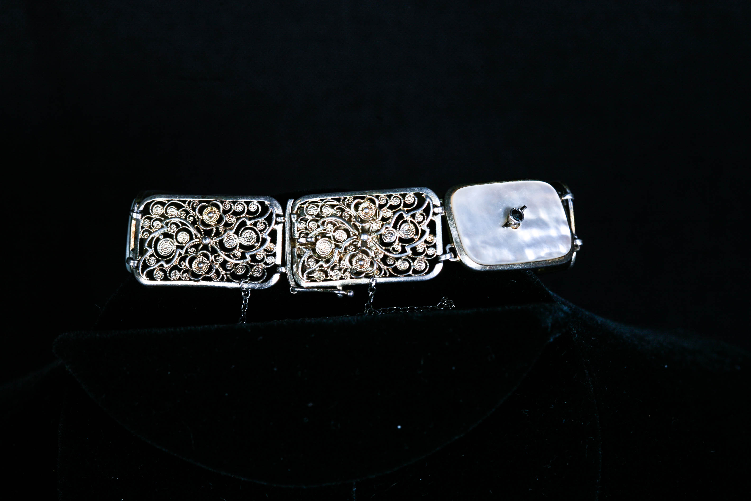 Continental Antique Silver (800) and Mother of Pearl Panel Bracelet