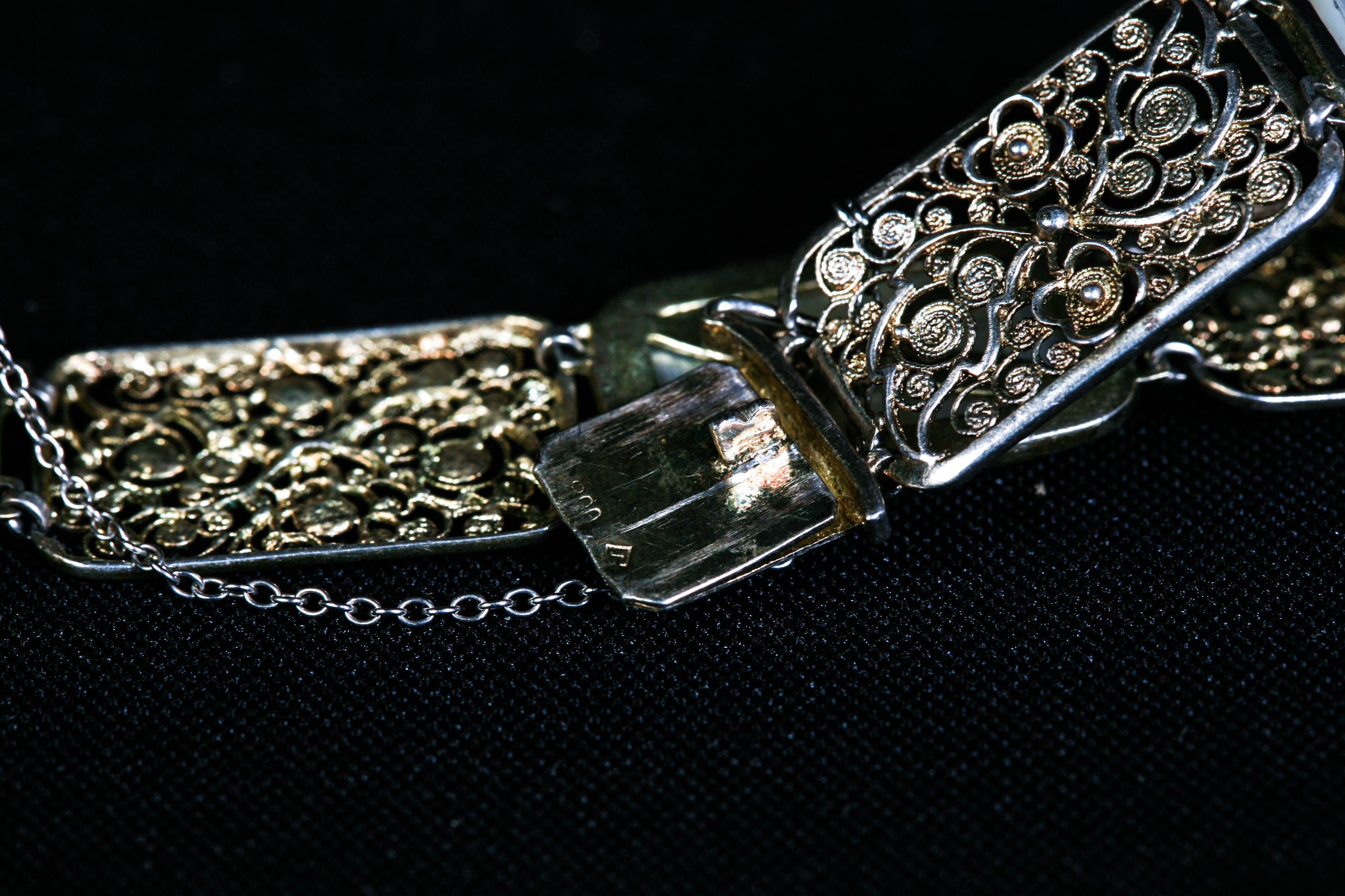 Continental Antique Silver (800) and Mother of Pearl Panel Bracelet