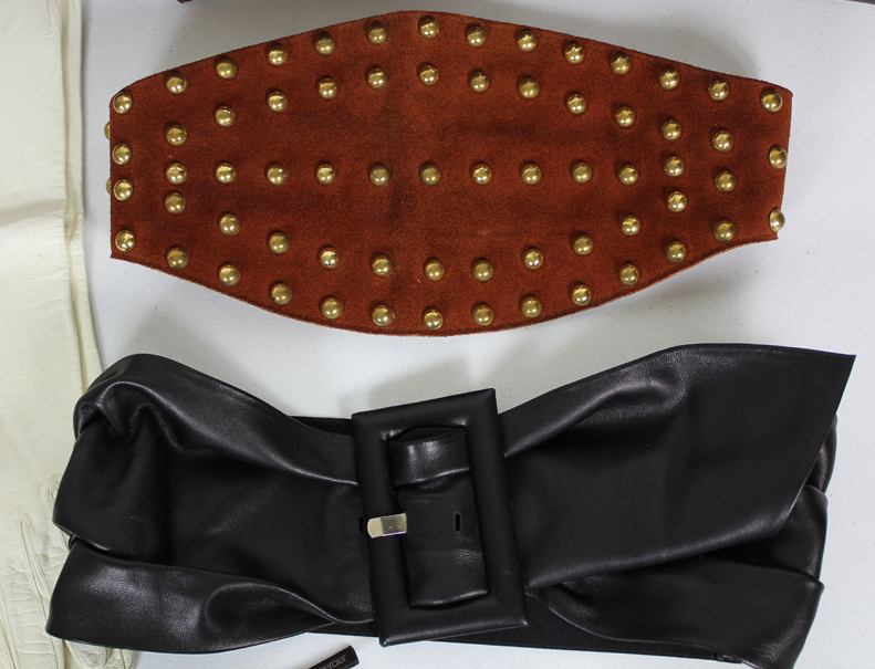 Assortment of Belts, Cosmetic Bags, Evening Gloves, and Wallets