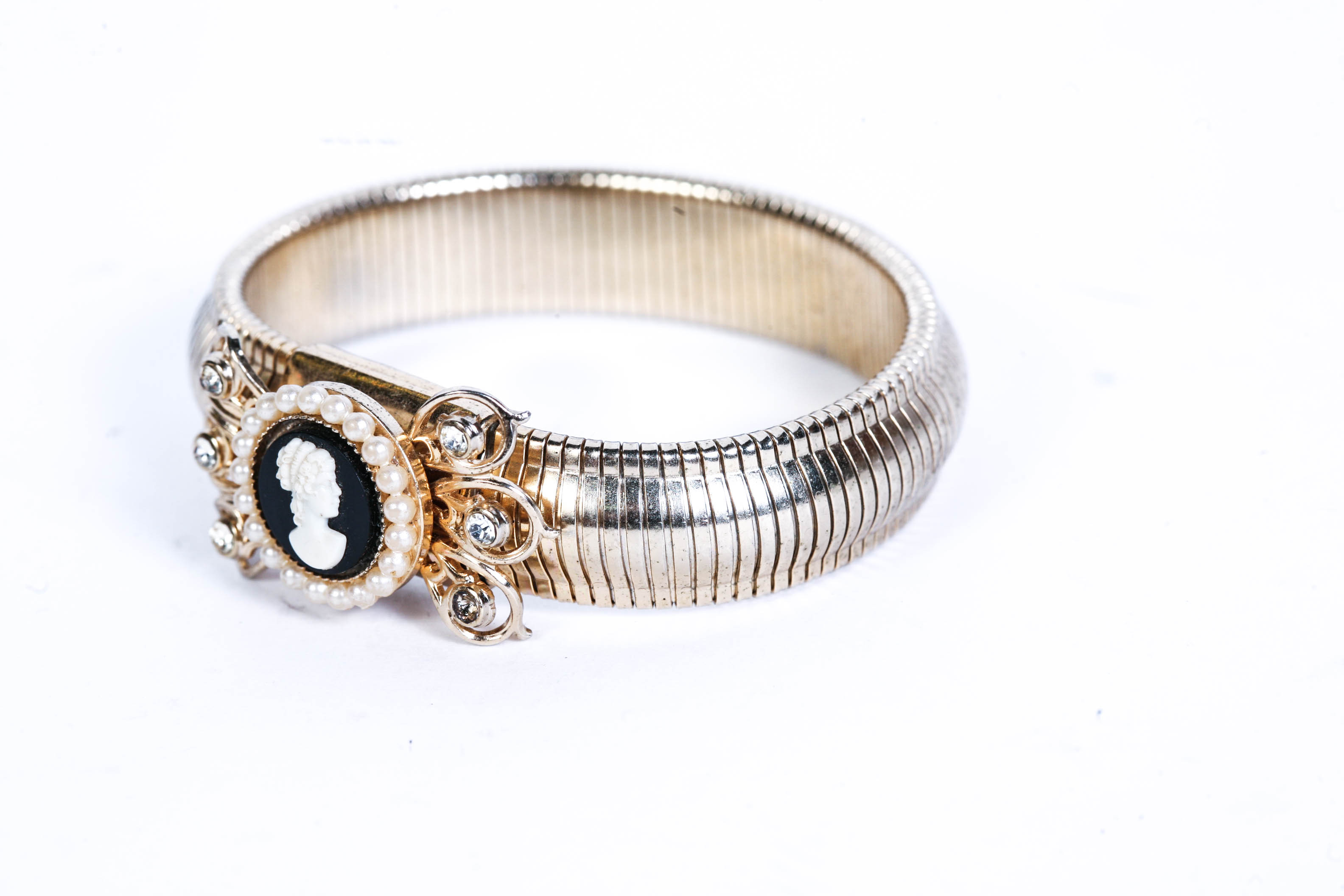 Signed Coro Cameo Bracelet, Pegasus Mark (1945-1979) and Scarf Clip