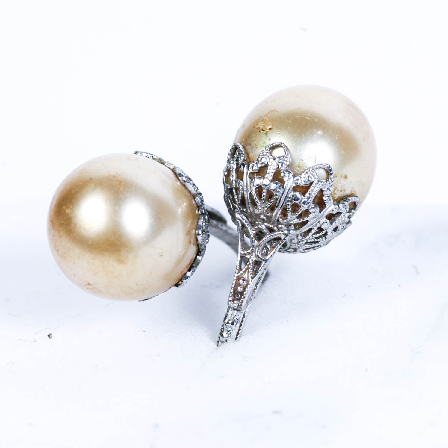 1890 - 1910 Edwardian Blister Mabe Pearl Jabot Stick Pin