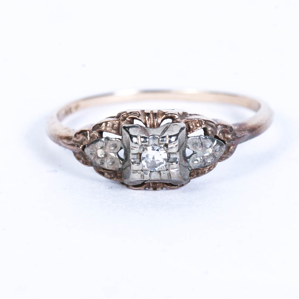 14K Edwardian Filigree Yellow Gold with Diamond Ring