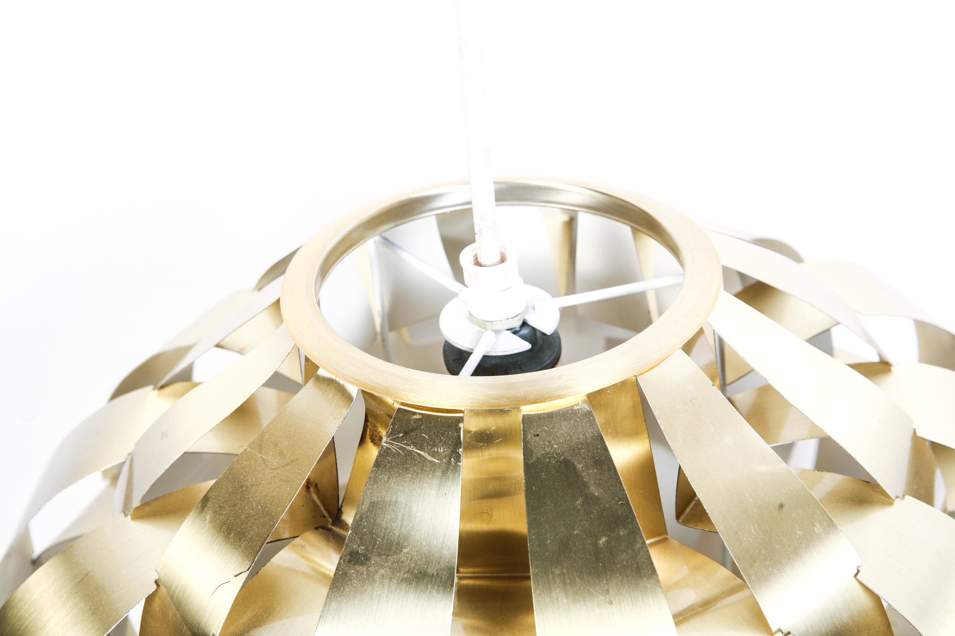 Vintage Gold Tone Aluminum Hanging Orb Lamp