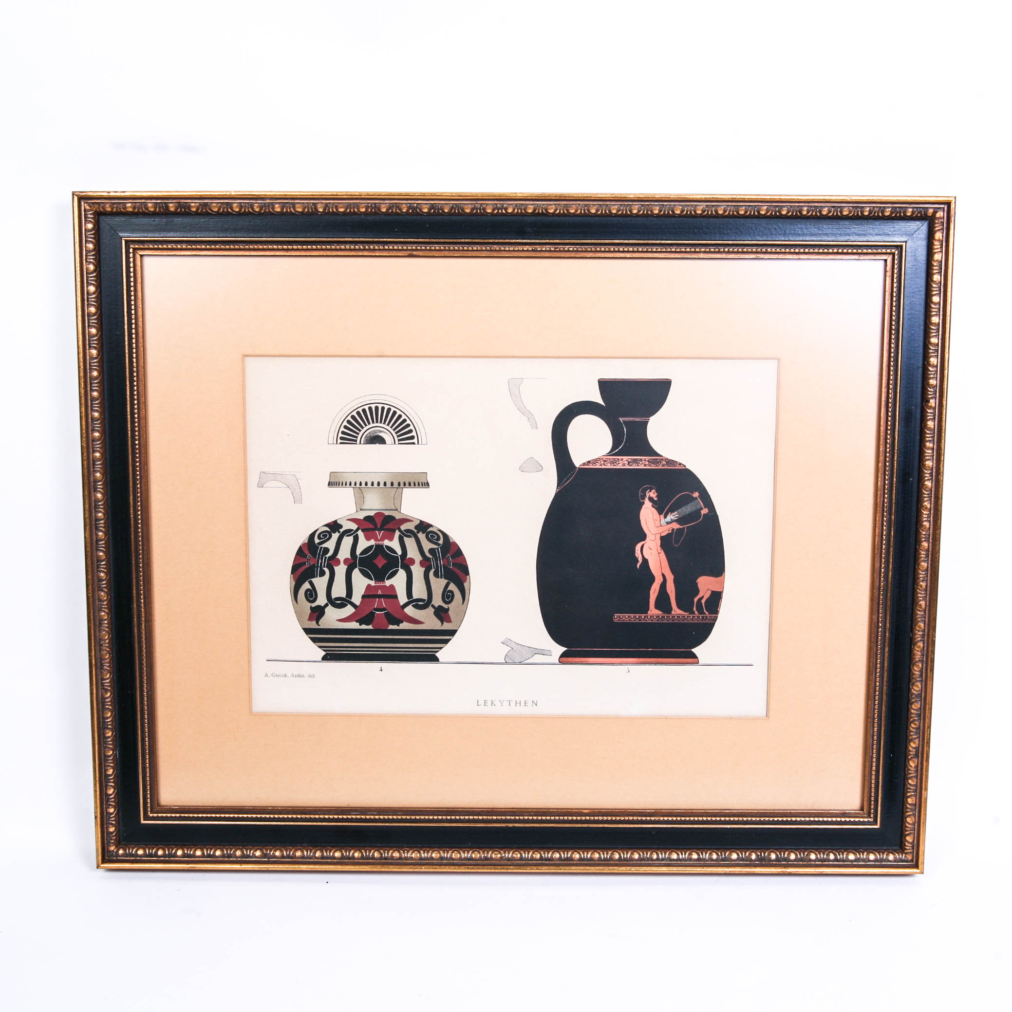 Etching of Two Greek Lekythens