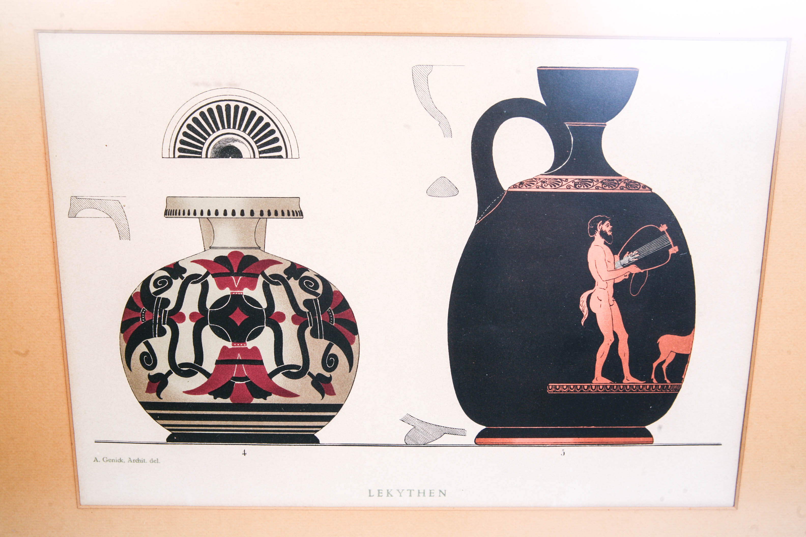 Etching of Two Greek Lekythens