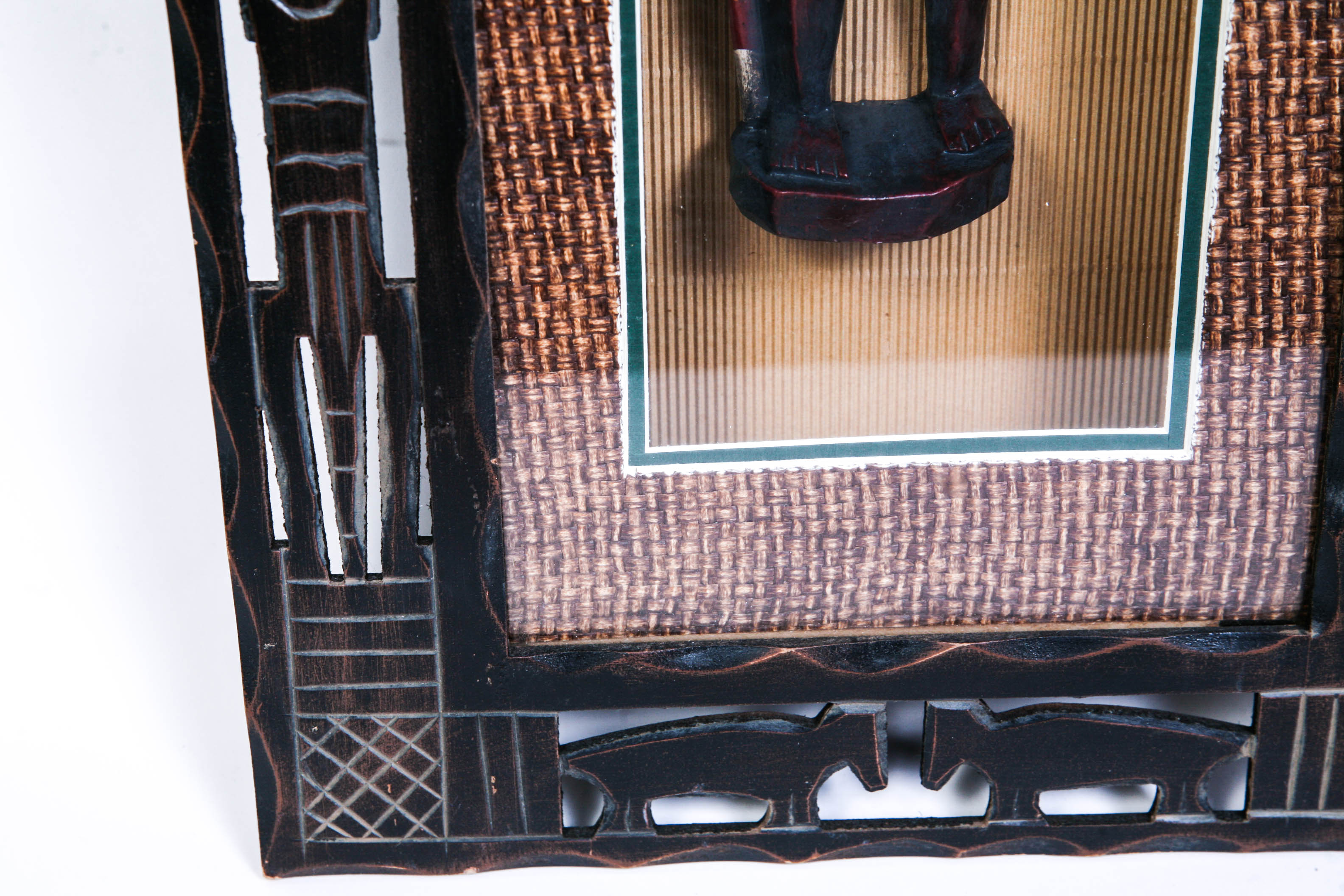 African Warrior in Carved Wood Shadow Box