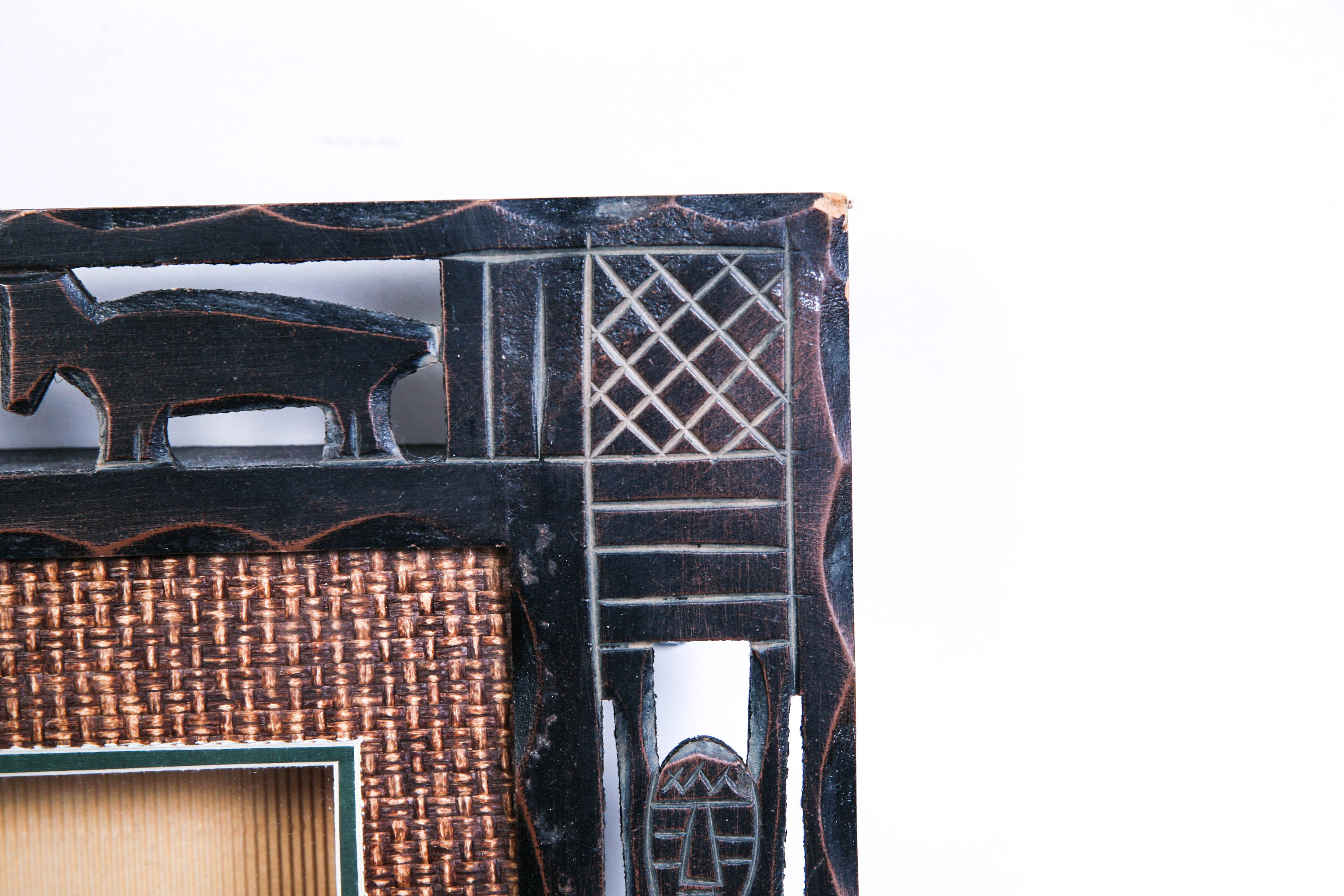 African Warrior in Carved Wood Shadow Box