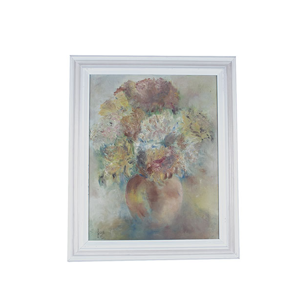 Mid-20th Century JESS Signed Floral Still Life Oil on Canvas
