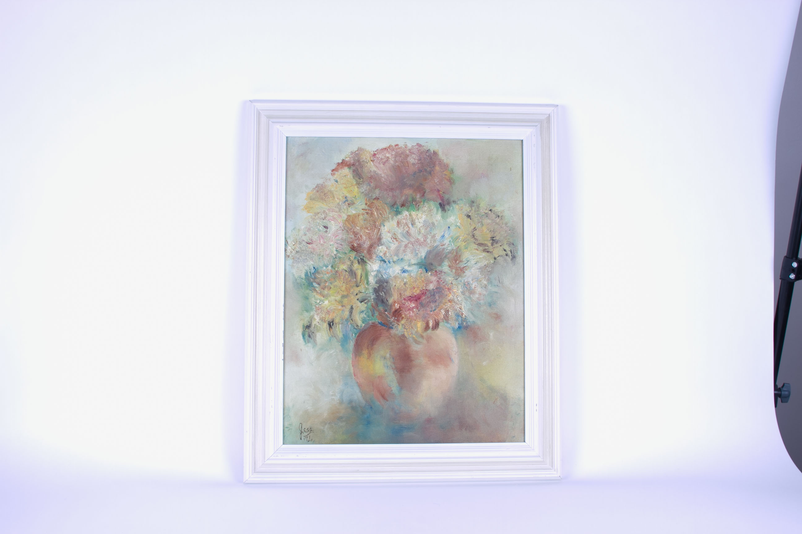 Mid-20th Century JESS Signed Floral Still Life Oil on Canvas
