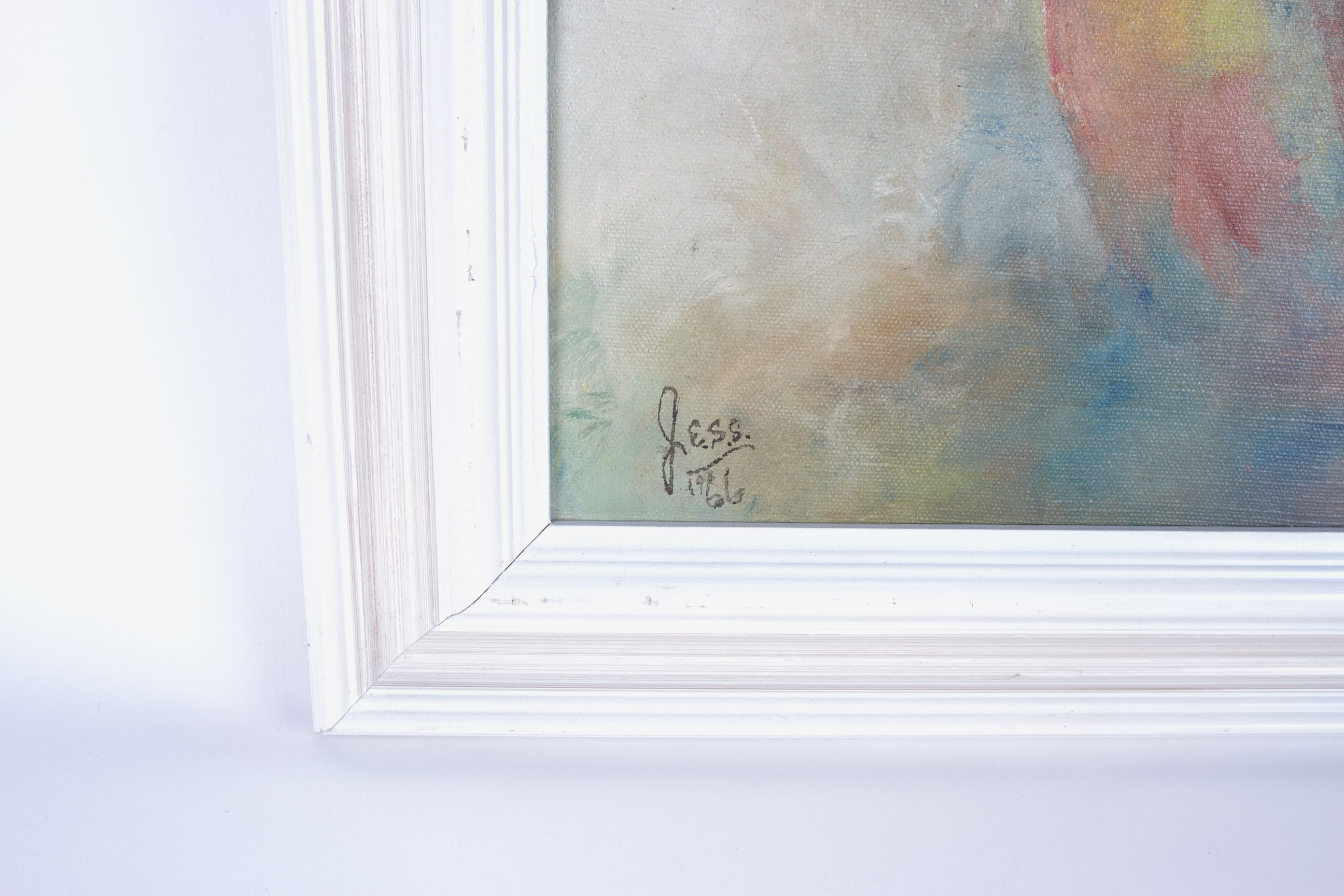 Mid-20th Century JESS Signed Floral Still Life Oil on Canvas