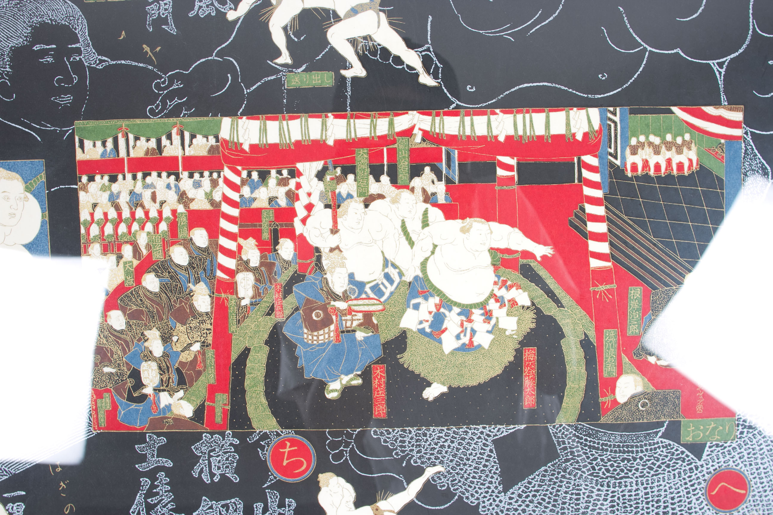 Japanese Decorative Paper Depicting Sumo In Ukiyo-e Style