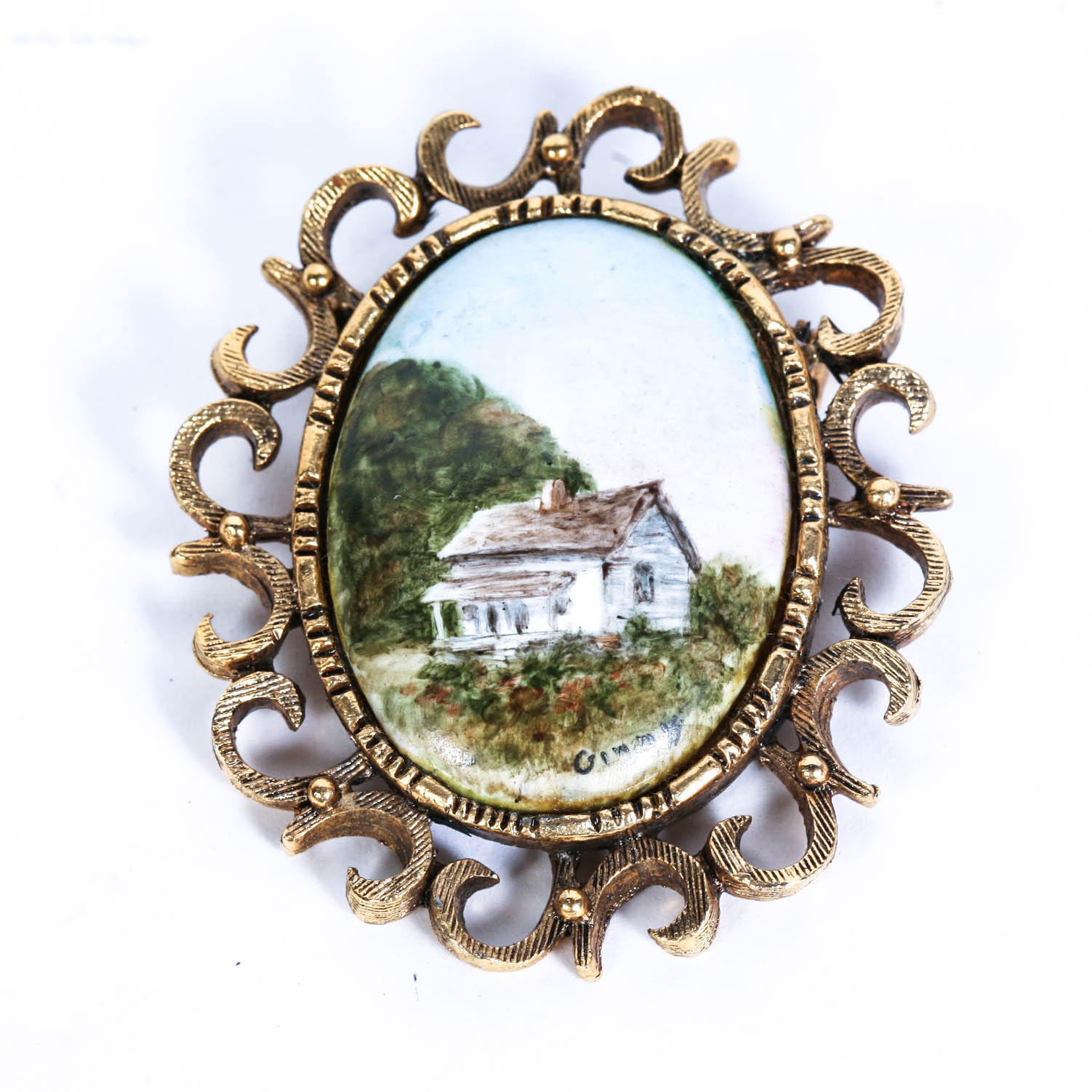 Signed Hand-Painted Brooch