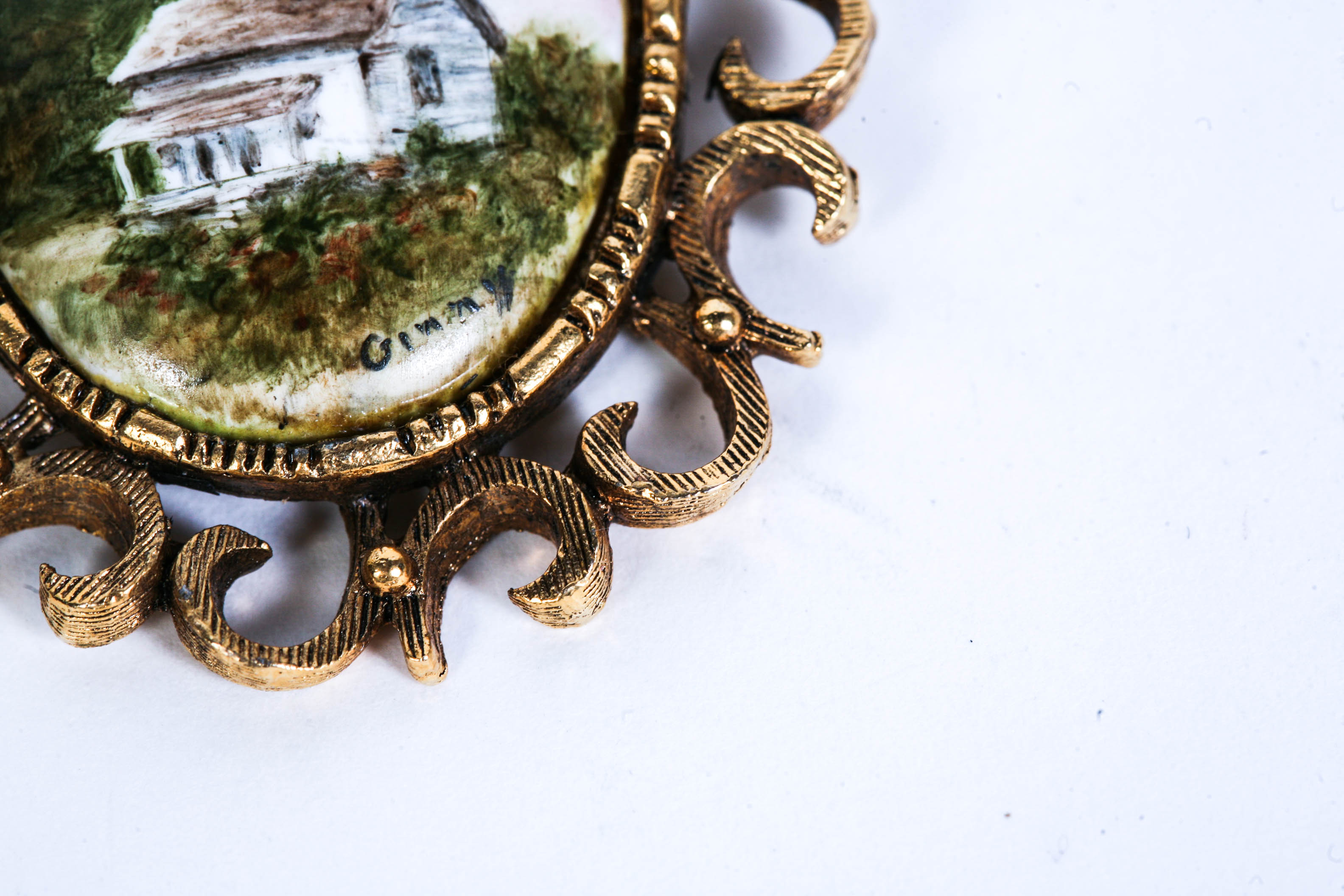 Signed Hand-Painted Brooch