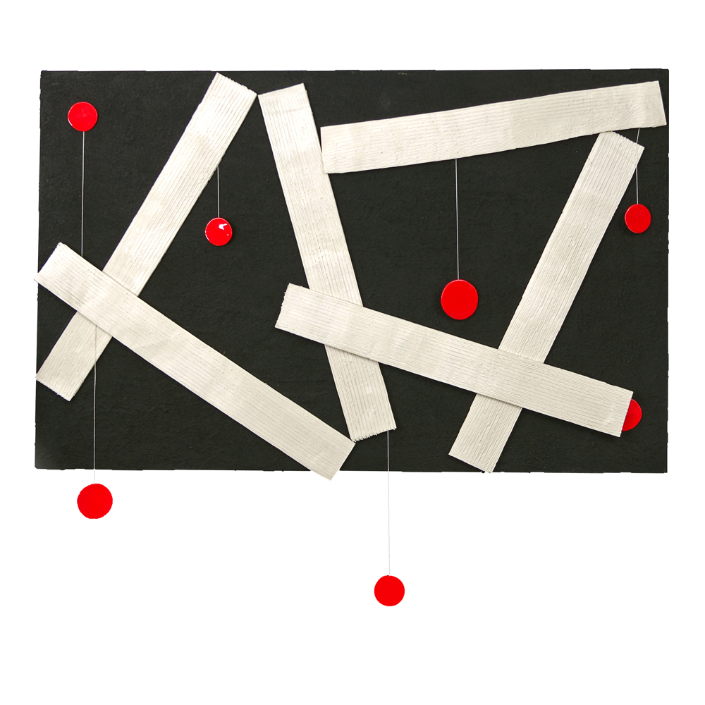 Rima Schulkind Mixed Media Black, White and Red Wall Scuplture