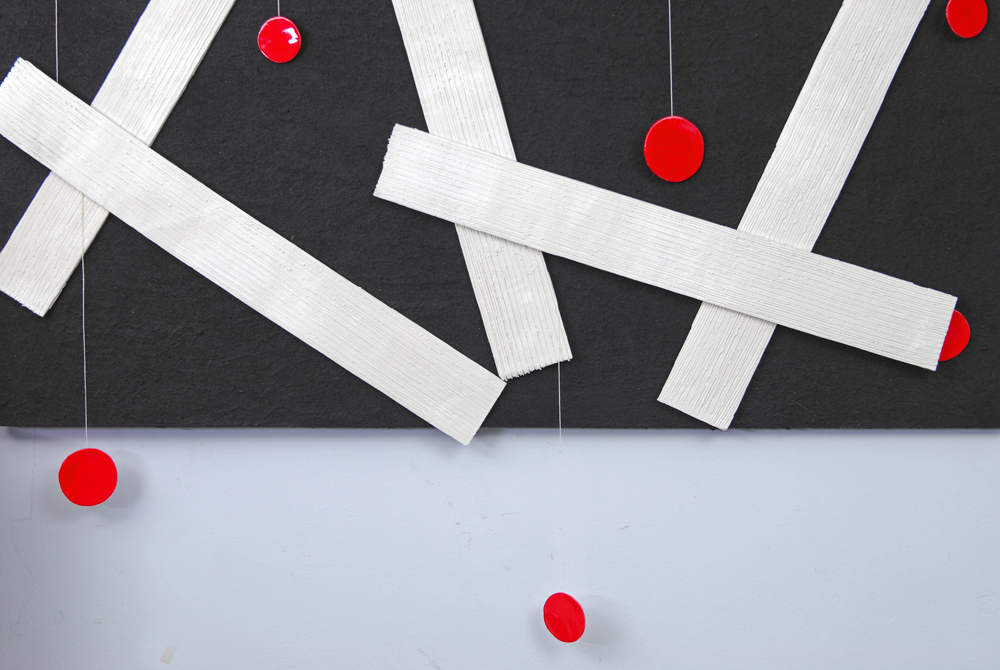 Rima Schulkind Mixed Media Black, White and Red Wall Scuplture