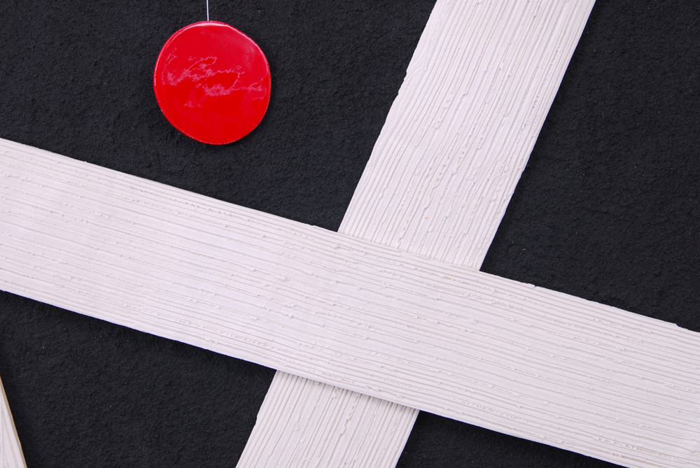 Rima Schulkind Mixed Media Black, White and Red Wall Scuplture