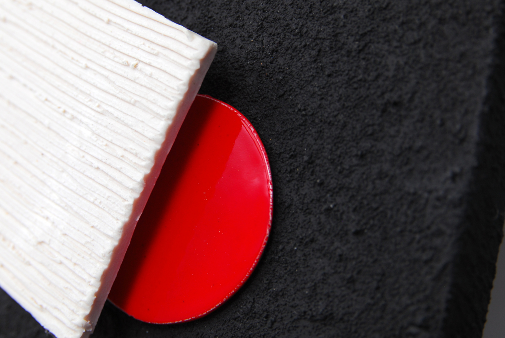 Rima Schulkind Mixed Media Black, White and Red Wall Scuplture