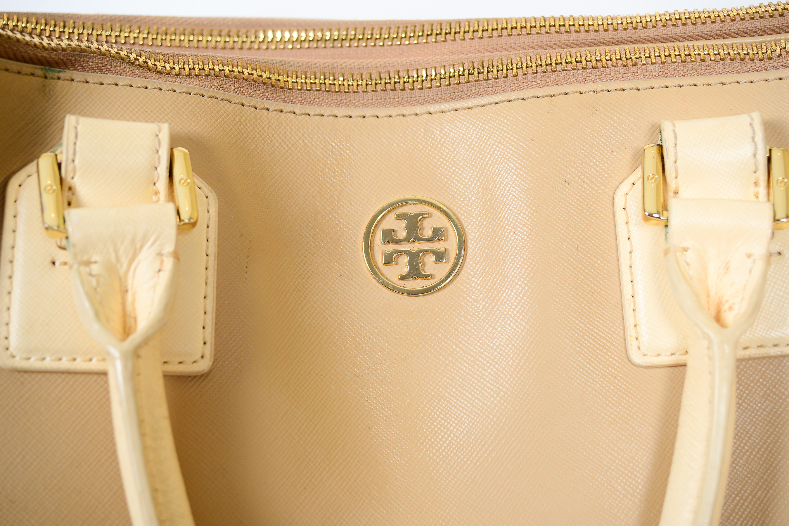 Beige and White Leather Tory Burch Handbag