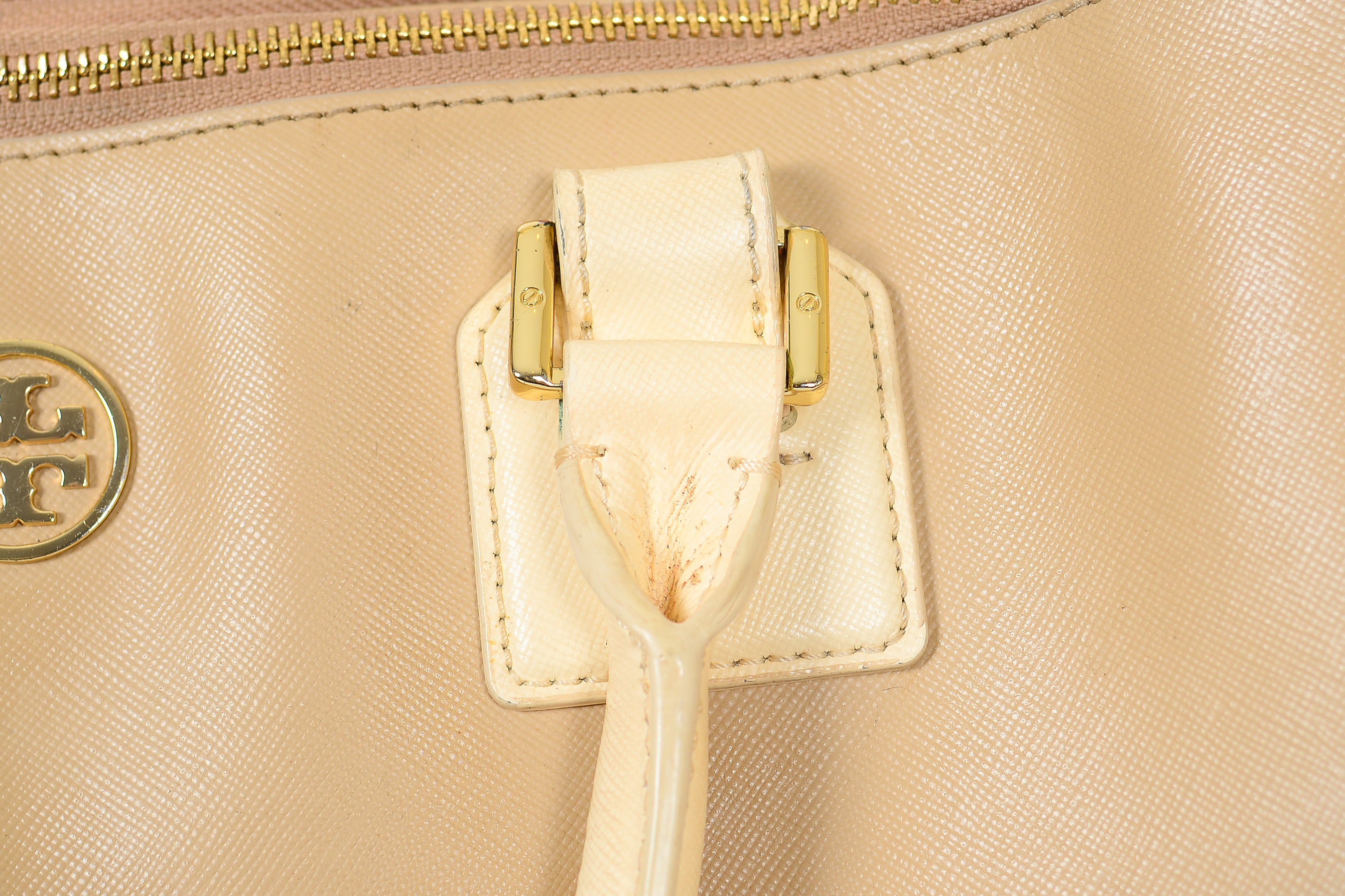 Beige and White Leather Tory Burch Handbag
